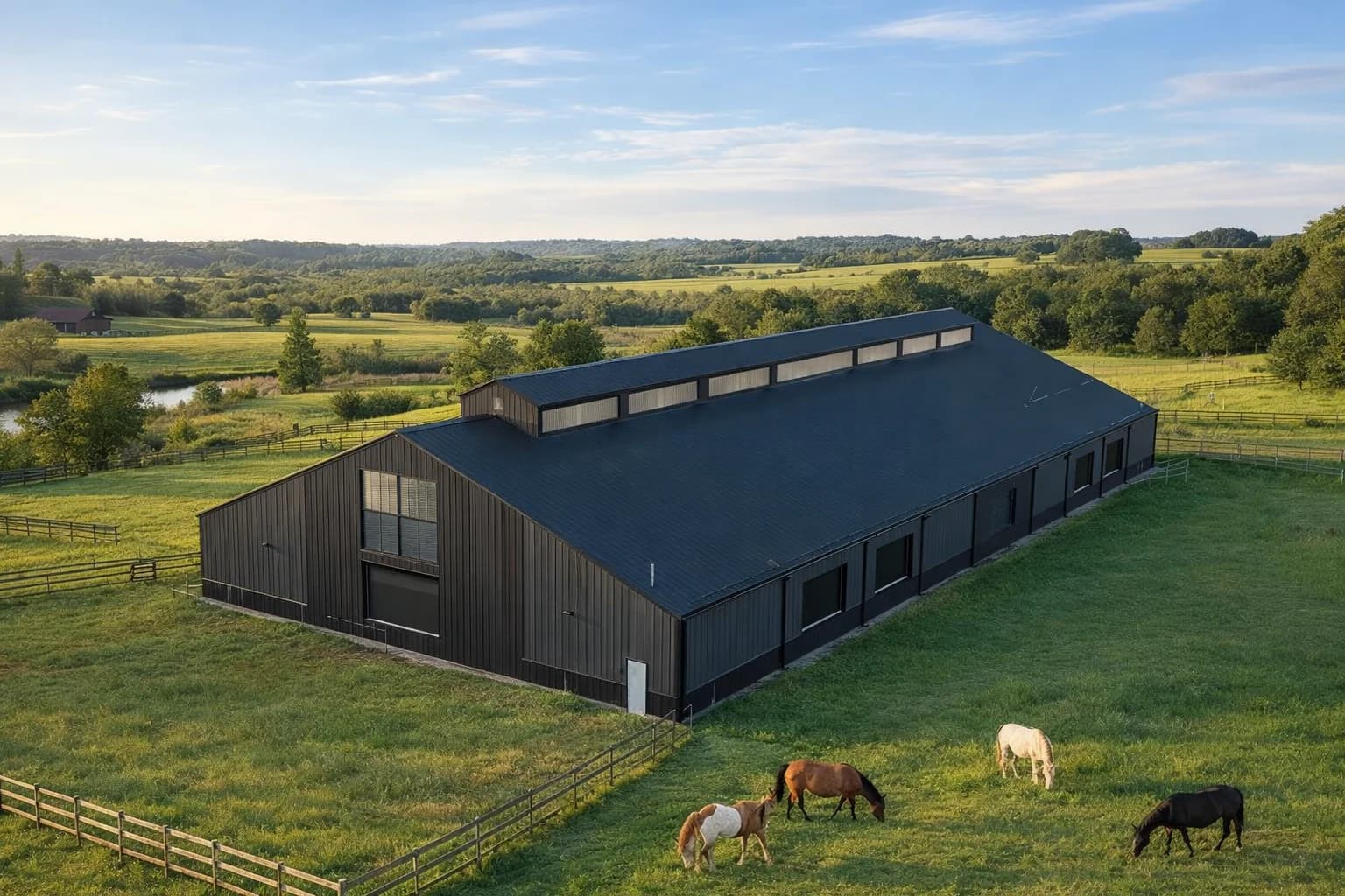 Agricultural steel barn building exterior
